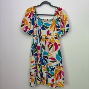 Colorful Leaf Print Puff‎ Sleeve Women's Dress size xs